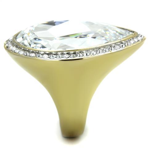 TK1905 - Two-Tone IP Gold (Ion Plating) Stainless Steel Ring with Top Grade Crystal in Clear
