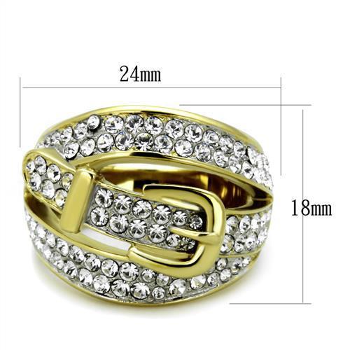 TK1906 - Two-Tone IP Gold (Ion Plating) Stainless Steel Ring with Top Grade Crystal in Clear