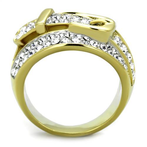 TK1906 - Two-Tone IP Gold (Ion Plating) Stainless Steel Ring with Top Grade Crystal in Clear