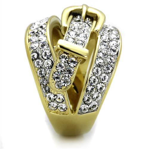 TK1906 - Two-Tone IP Gold (Ion Plating) Stainless Steel Ring with Top Grade Crystal in Clear
