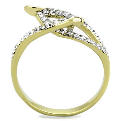 TK1907 - Two-Tone IP Gold (Ion Plating) Stainless Steel Ring with Top Grade Crystal in Clear
