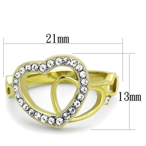 TK1908 - Two-Tone IP Gold (Ion Plating) Stainless Steel Ring with Top Grade Crystal in Clear