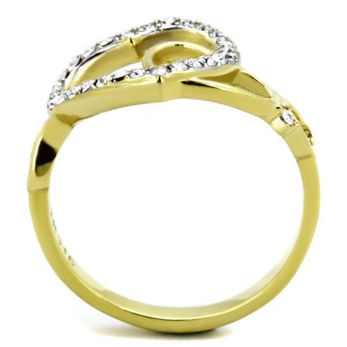 TK1908 - Two-Tone IP Gold (Ion Plating) Stainless Steel Ring with Top Grade Crystal in Clear