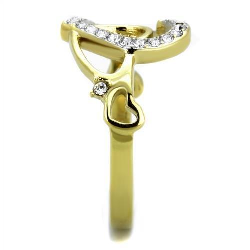 TK1908 - Two-Tone IP Gold (Ion Plating) Stainless Steel Ring with Top Grade Crystal in Clear