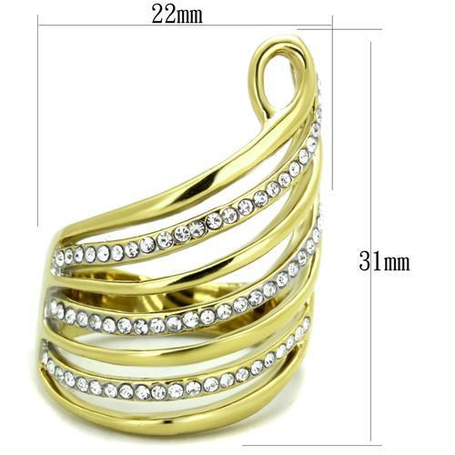 TK1909 - Two-Tone IP Gold (Ion Plating) Stainless Steel Ring with Top Grade Crystal in Clear