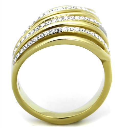 TK1909 - Two-Tone IP Gold (Ion Plating) Stainless Steel Ring with Top Grade Crystal in Clear
