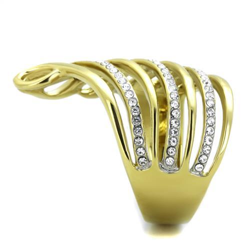 TK1909 - Two-Tone IP Gold (Ion Plating) Stainless Steel Ring with Top Grade Crystal in Clear