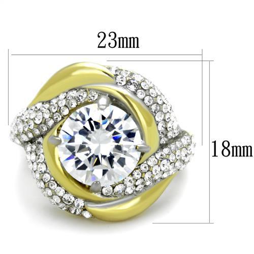 TK1910 - Two-Tone IP Gold (Ion Plating) Stainless Steel Ring with AAA Grade CZ in Clear