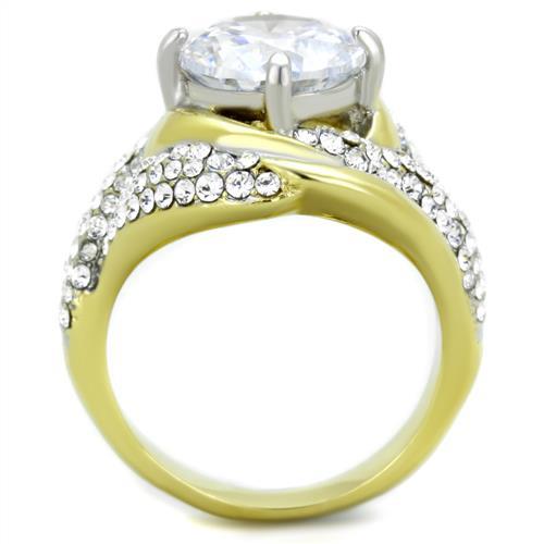 TK1910 - Two-Tone IP Gold (Ion Plating) Stainless Steel Ring with AAA Grade CZ in Clear
