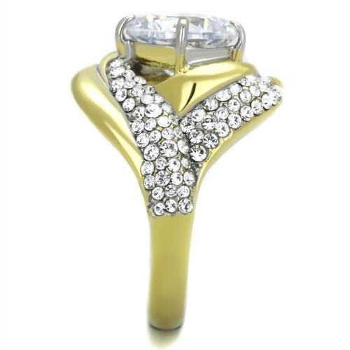 TK1910 - Two-Tone IP Gold (Ion Plating) Stainless Steel Ring with AAA Grade CZ in Clear