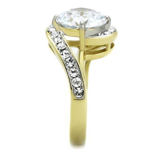 TK1911 - Two-Tone IP Gold (Ion Plating) Stainless Steel Ring with AAA Grade CZ in Clear