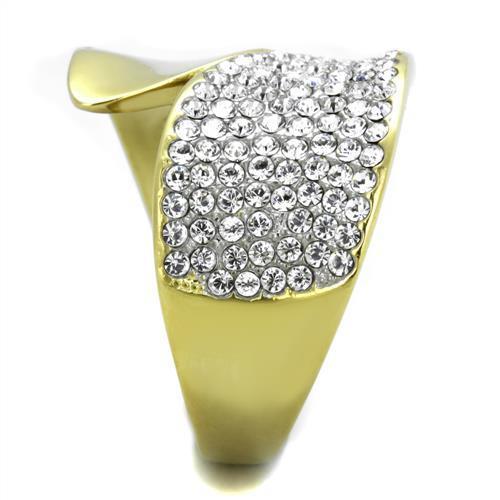 TK1912 - Two-Tone IP Gold (Ion Plating) Stainless Steel Ring with Top Grade Crystal in Clear