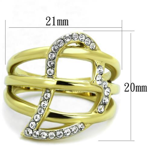 TK1913 - Two-Tone IP Gold (Ion Plating) Stainless Steel Ring with Top Grade Crystal in Clear
