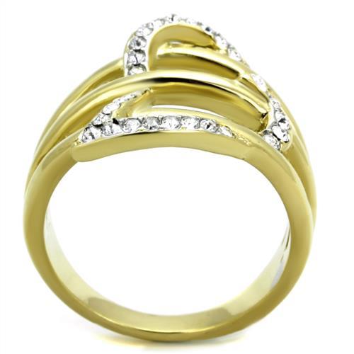 TK1913 - Two-Tone IP Gold (Ion Plating) Stainless Steel Ring with Top Grade Crystal in Clear
