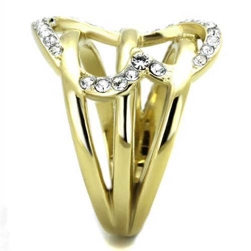 TK1913 - Two-Tone IP Gold (Ion Plating) Stainless Steel Ring with Top Grade Crystal in Clear