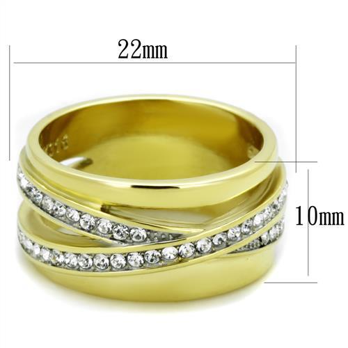 TK1914 - Two-Tone IP Gold (Ion Plating) Stainless Steel Ring with Top Grade Crystal in Clear