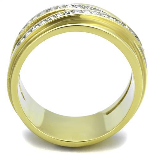 TK1914 - Two-Tone IP Gold (Ion Plating) Stainless Steel Ring with Top Grade Crystal in Clear
