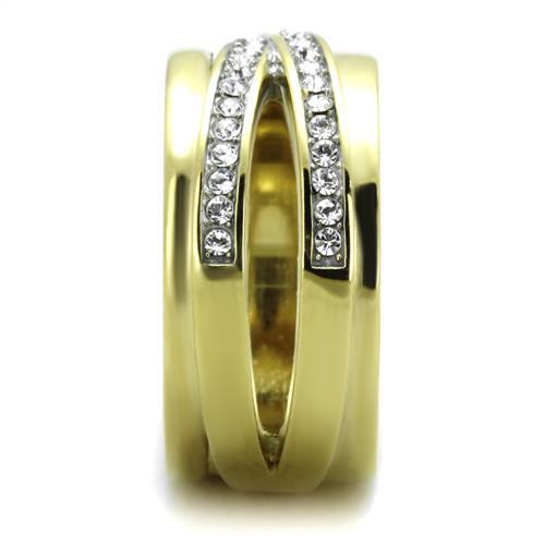 TK1914 - Two-Tone IP Gold (Ion Plating) Stainless Steel Ring with Top Grade Crystal in Clear