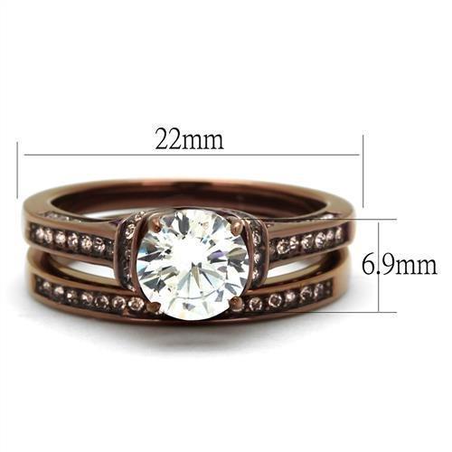 TK1919LC - IP Coffee light Stainless Steel Ring with AAA Grade CZ in Clear