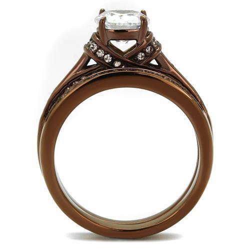 TK1919LC - IP Coffee light Stainless Steel Ring with AAA Grade CZ in Clear
