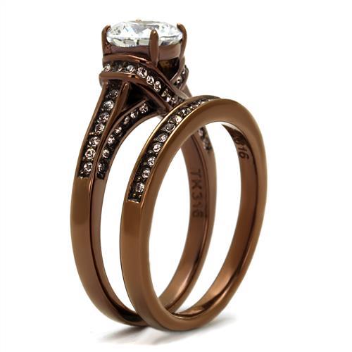 TK1919LC - IP Coffee light Stainless Steel Ring with AAA Grade CZ in Clear
