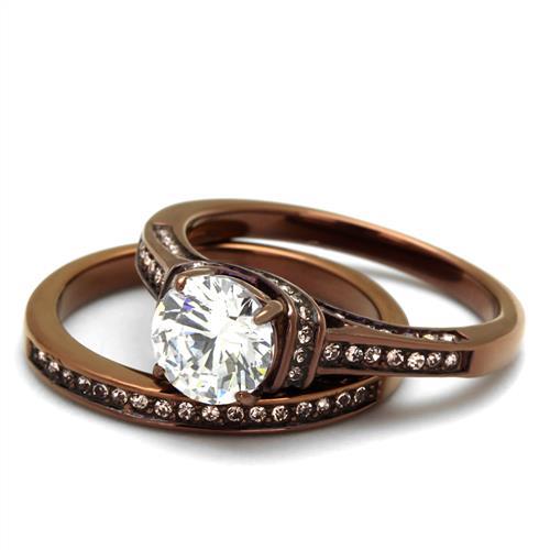 TK1919LC - IP Coffee light Stainless Steel Ring with AAA Grade CZ in Clear