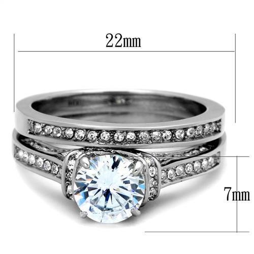 TK1919 - High polished (no plating) Stainless Steel Ring with AAA Grade CZ in Clear