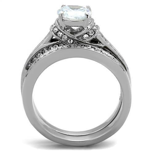 TK1919 - High polished (no plating) Stainless Steel Ring with AAA Grade CZ in Clear