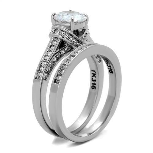 TK1919 - High polished (no plating) Stainless Steel Ring with AAA Grade CZ in Clear