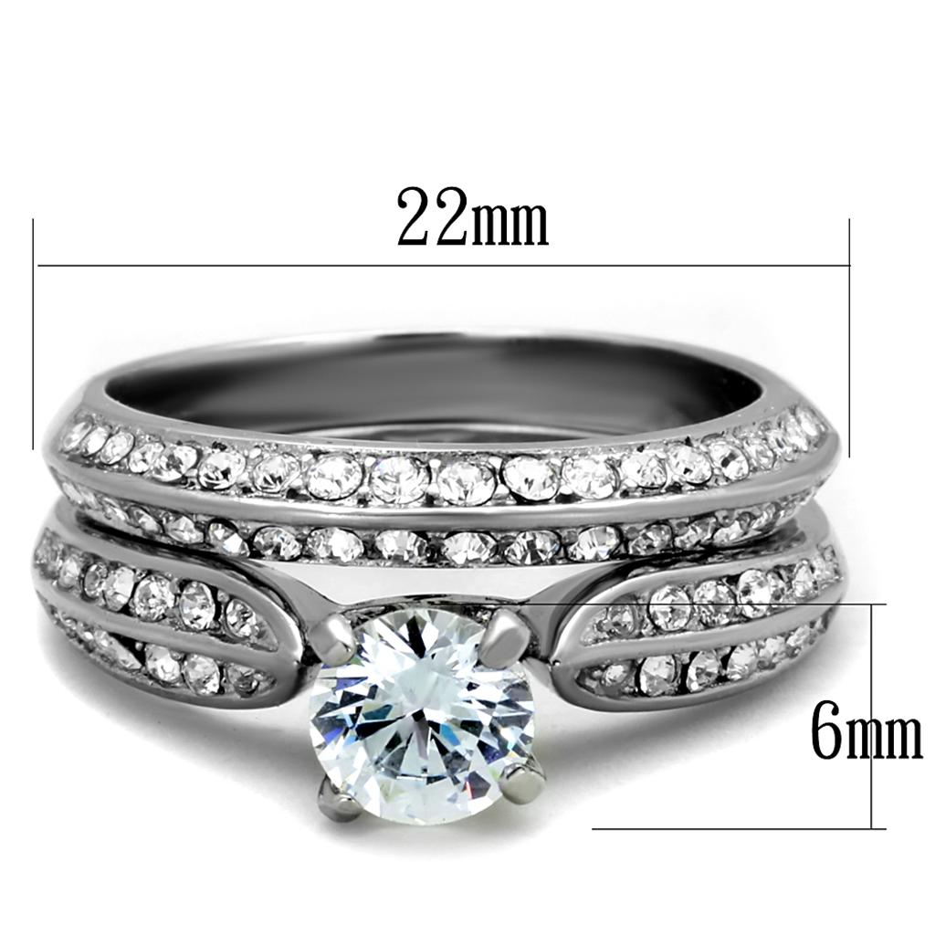TK1920 - High polished (no plating) Stainless Steel Ring with AAA Grade CZ in Clear