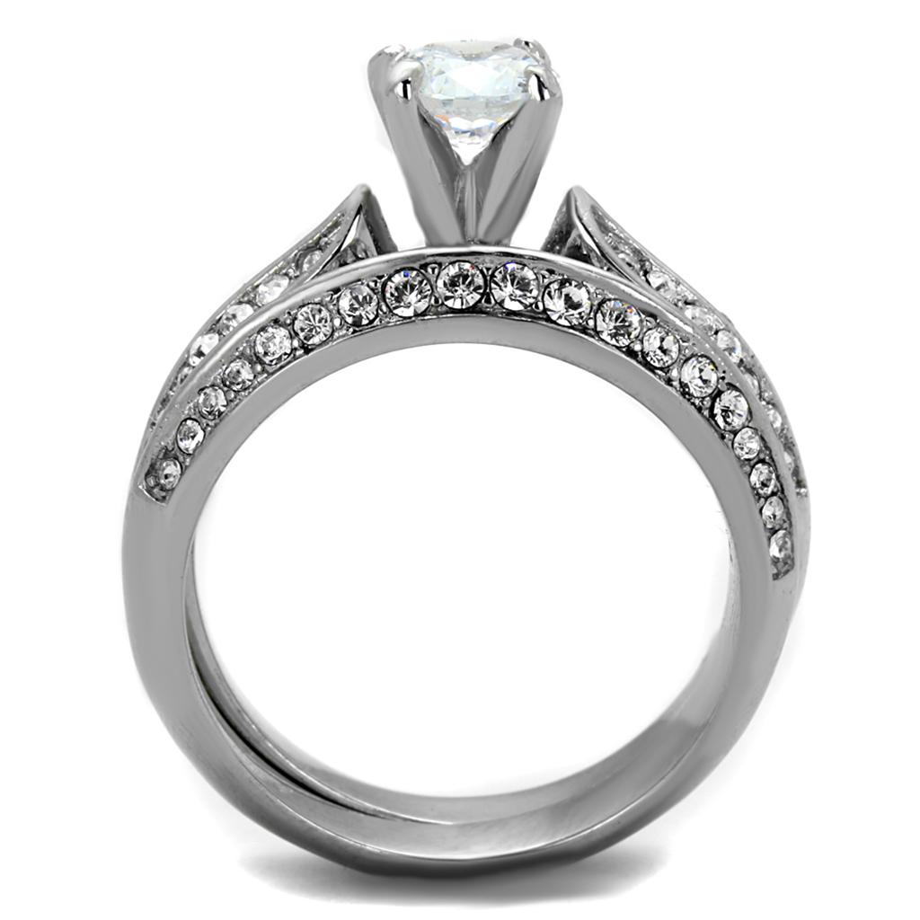 TK1920 - High polished (no plating) Stainless Steel Ring with AAA Grade CZ in Clear