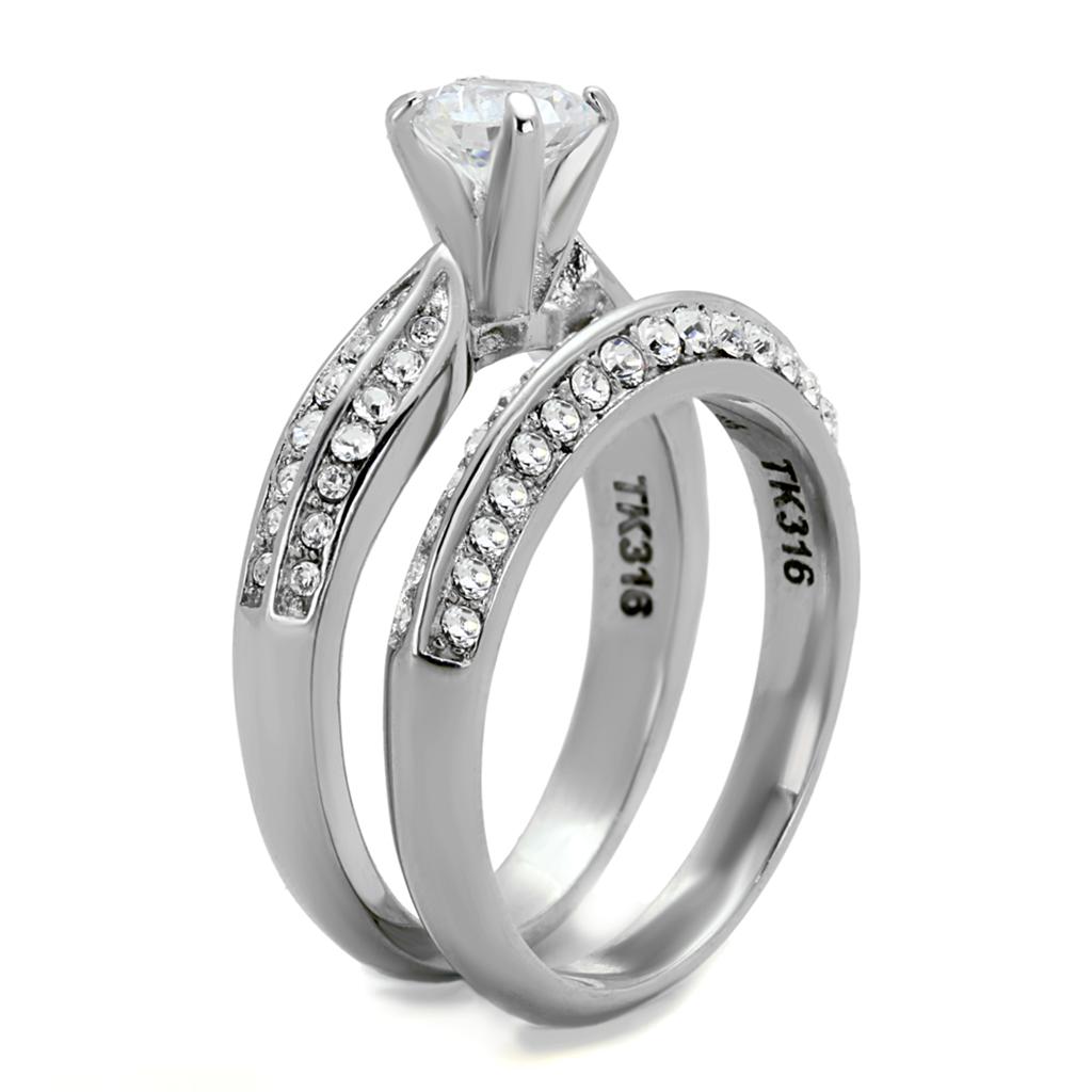 TK1920 - High polished (no plating) Stainless Steel Ring with AAA Grade CZ in Clear