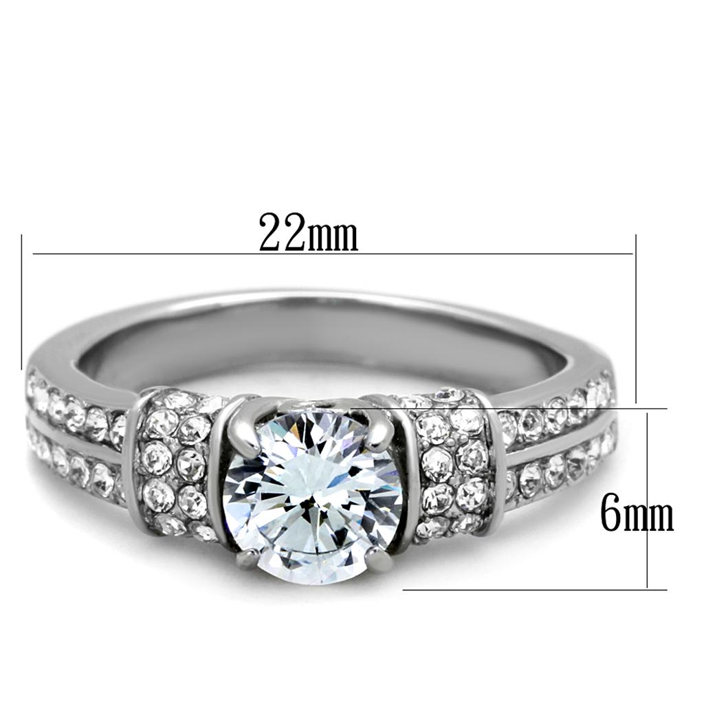 TK1921 - High polished (no plating) Stainless Steel Ring with AAA Grade CZ in Clear