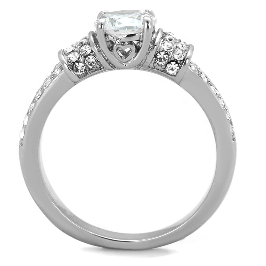 TK1921 - High polished (no plating) Stainless Steel Ring with AAA Grade CZ in Clear