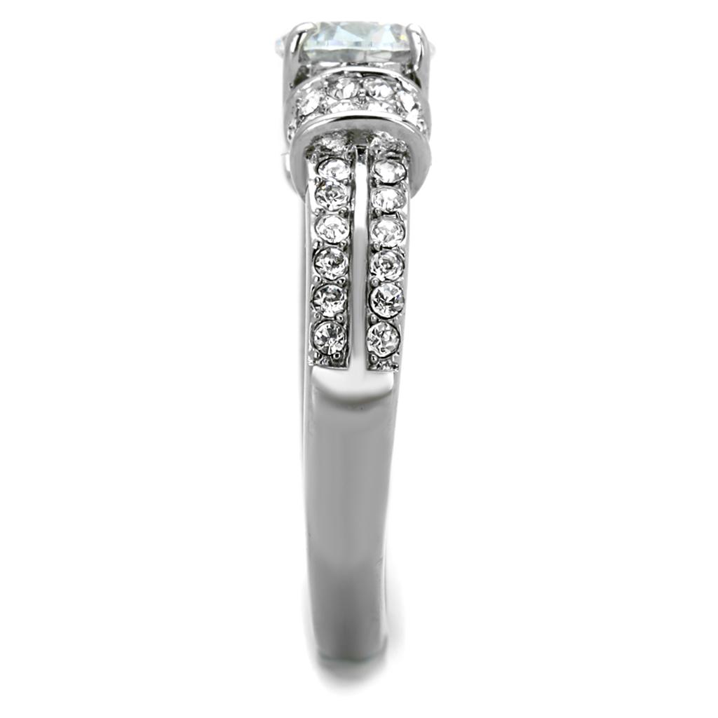 TK1921 - High polished (no plating) Stainless Steel Ring with AAA Grade CZ in Clear