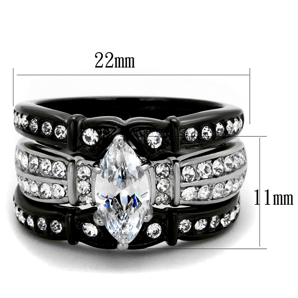 TK1922 - Two-Tone IP Black Stainless Steel Ring with AAA Grade CZ in Clear