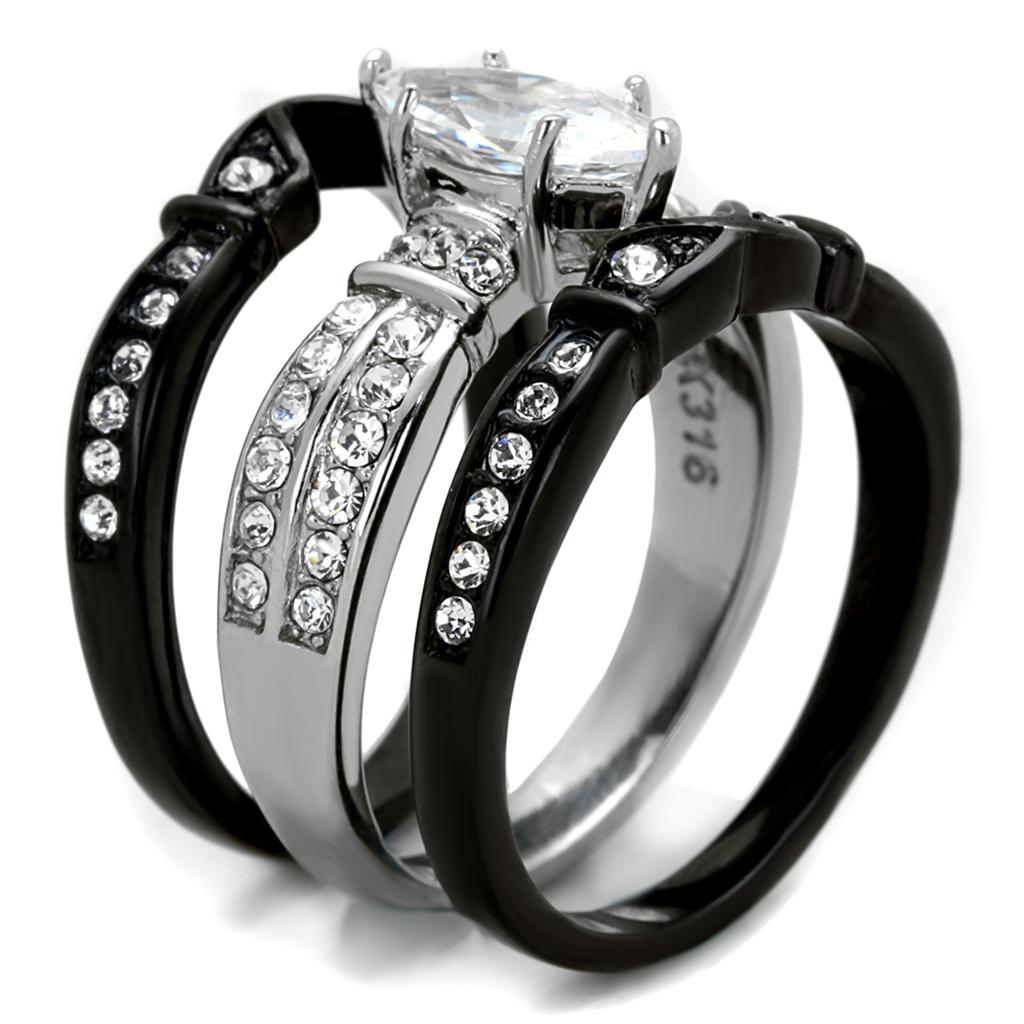 TK1922 - Two-Tone IP Black Stainless Steel Ring with AAA Grade CZ in Clear
