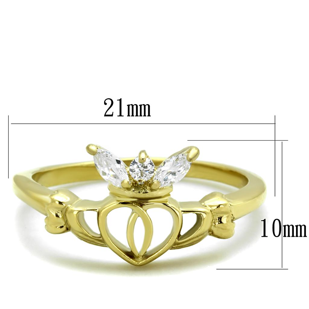 TK1926 - IP Gold(Ion Plating) Stainless Steel Ring with AAA Grade CZ in Clear
