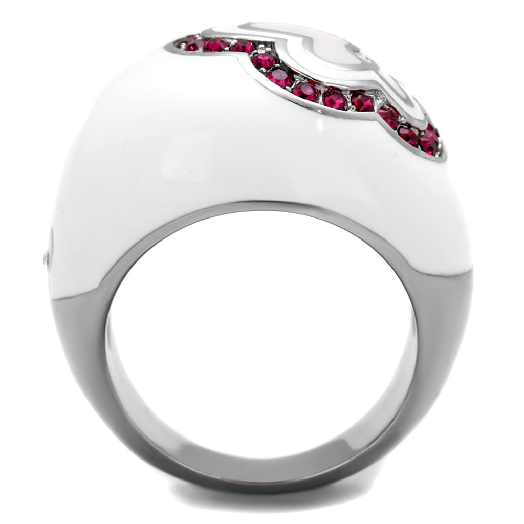 TK1927 - High polished (no plating) Stainless Steel Ring with Top Grade Crystal in Ruby