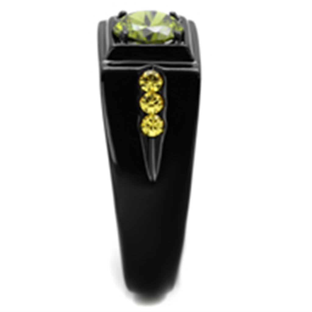 TK1928 - IP Black(Ion Plating) Stainless Steel Ring with AAA Grade CZ in Olivine color