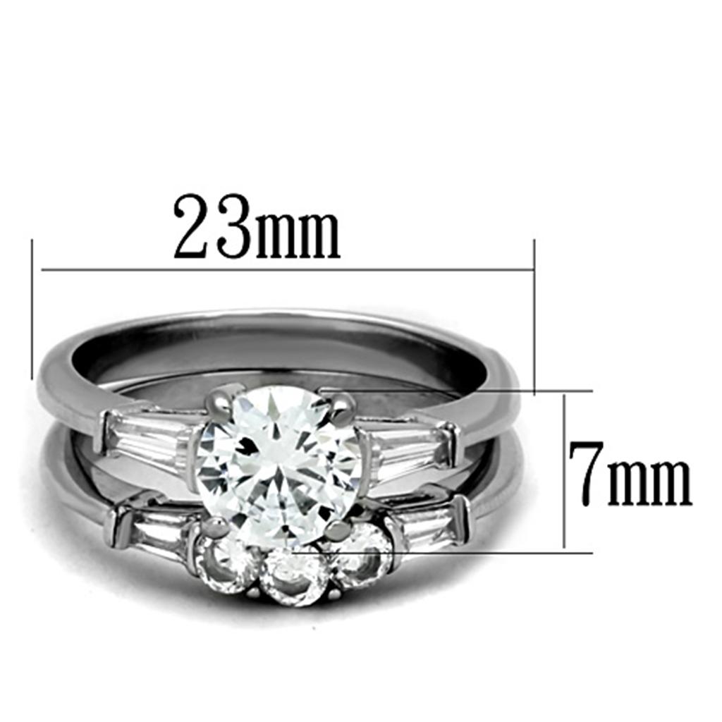 TK1W001 - High polished (no plating) Stainless Steel Ring with AAA Grade CZ in Clear