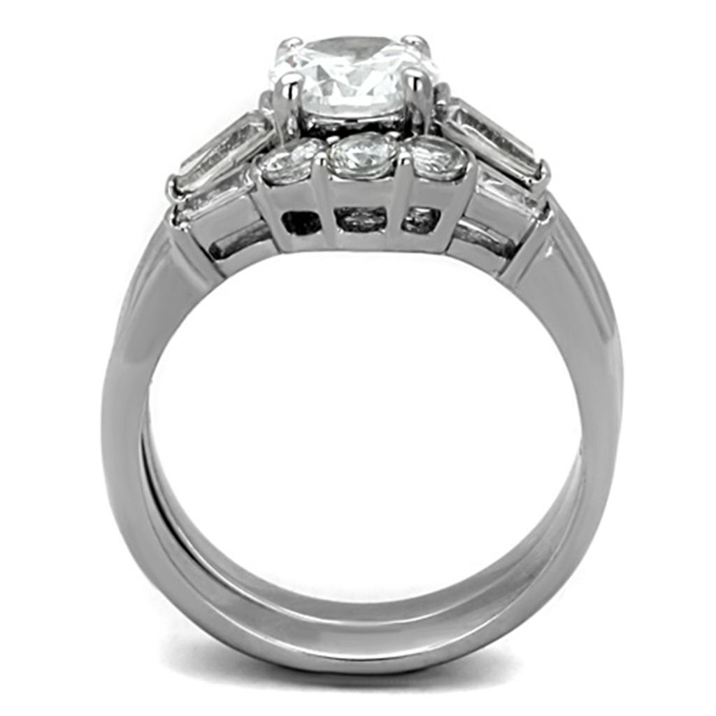 TK1W001 - High polished (no plating) Stainless Steel Ring with AAA Grade CZ in Clear