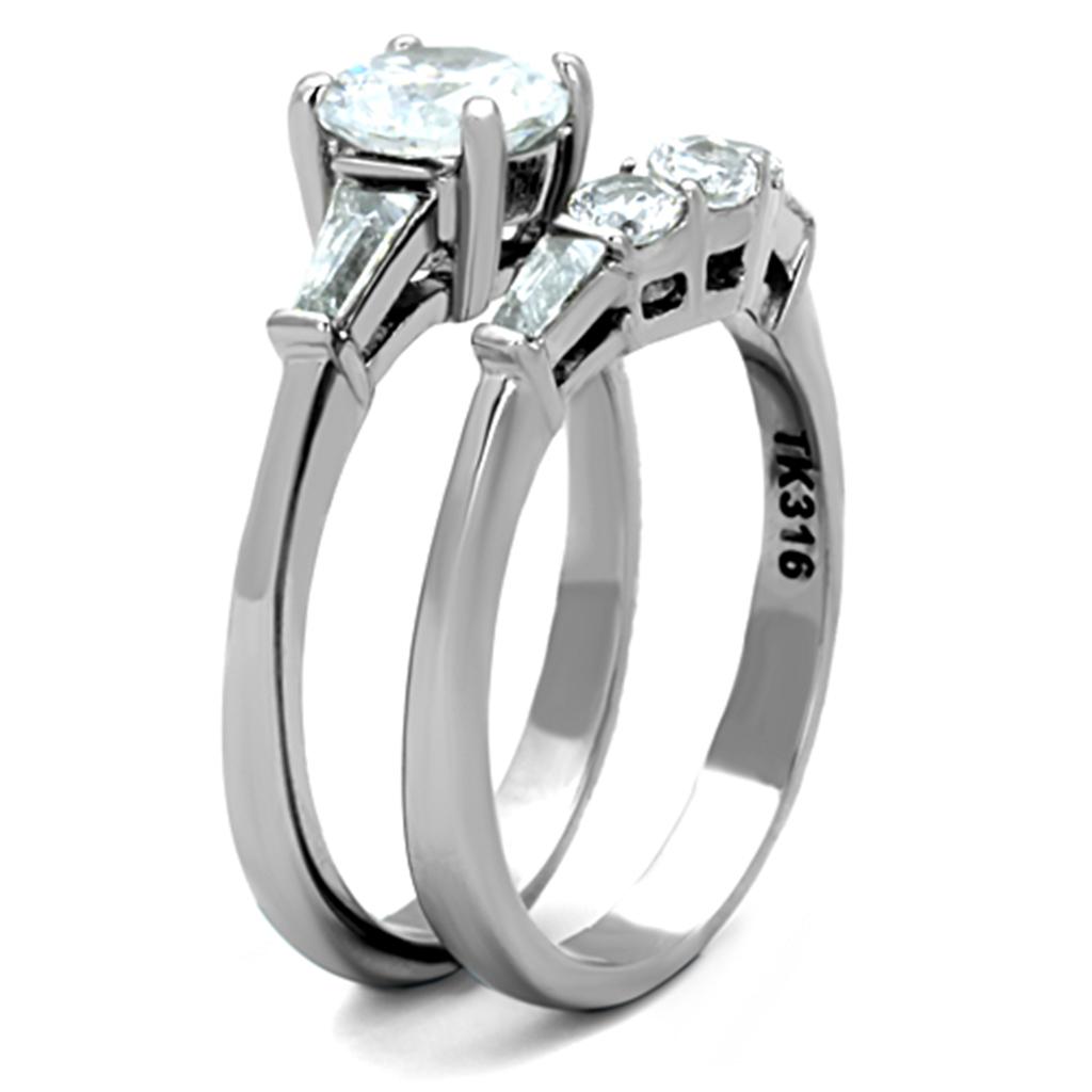 TK1W001 - High polished (no plating) Stainless Steel Ring with AAA Grade CZ in Clear