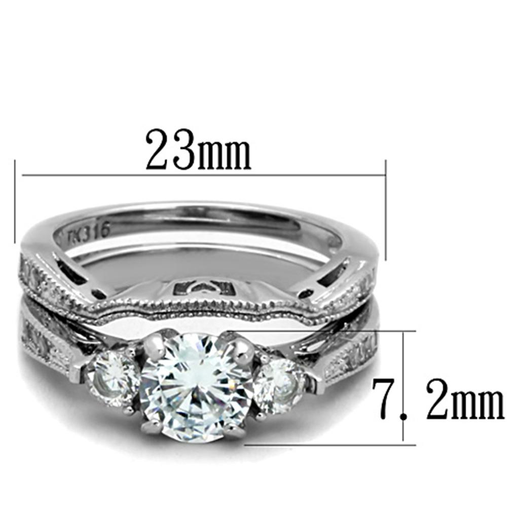 TK1W002 - High polished (no plating) Stainless Steel Ring with AAA Grade CZ in Clear