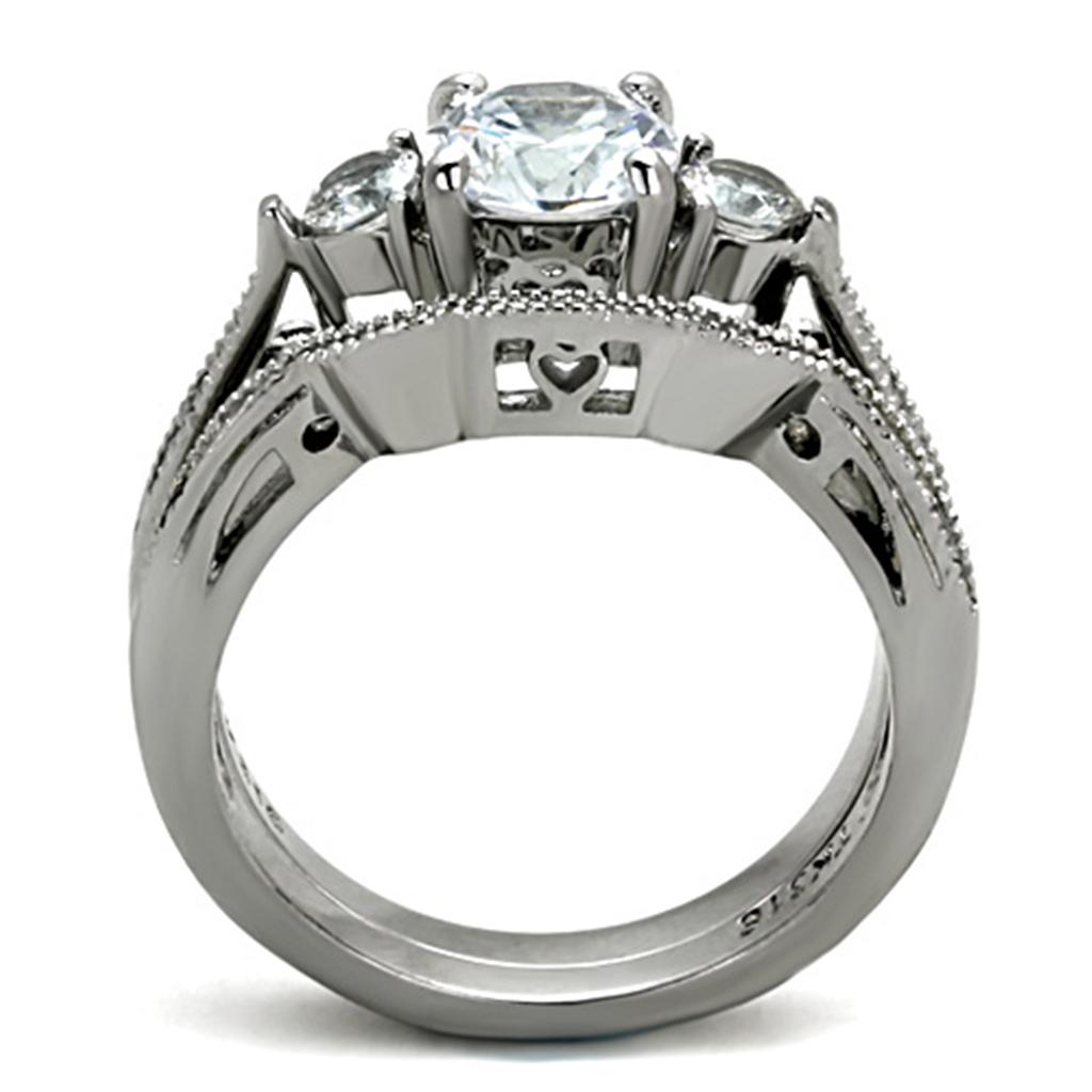 TK1W002 - High polished (no plating) Stainless Steel Ring with AAA Grade CZ in Clear