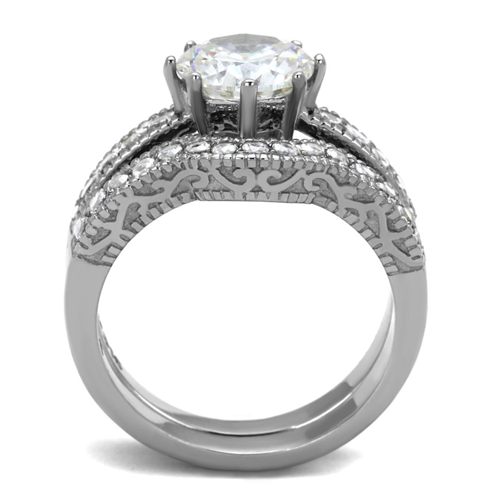 TK1W007 - High polished (no plating) Stainless Steel Ring with AAA Grade CZ in Clear