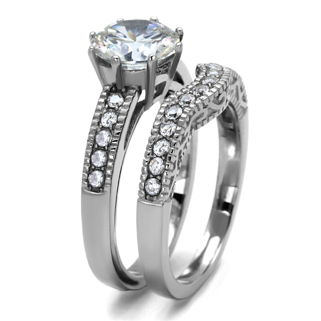 TK1W007 - High polished (no plating) Stainless Steel Ring with AAA Grade CZ in Clear