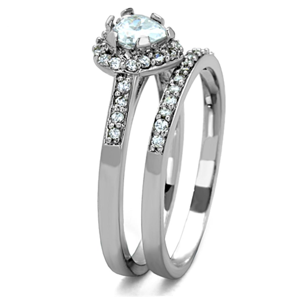 TK1W161 - High polished (no plating) Stainless Steel Ring with AAA Grade CZ in Clear