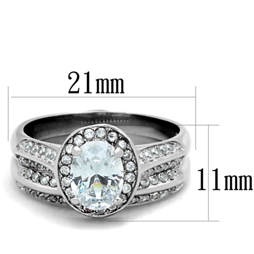 TK1W163 - High polished (no plating) Stainless Steel Ring with AAA Grade CZ in Clear