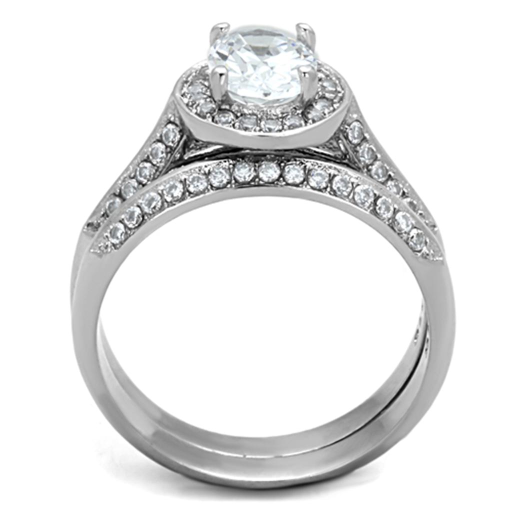 TK1W163 - High polished (no plating) Stainless Steel Ring with AAA Grade CZ in Clear
